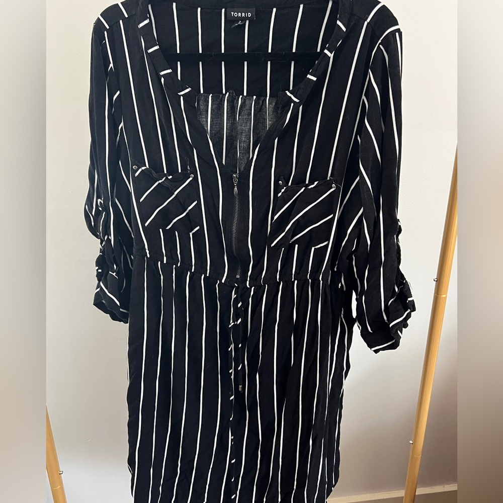 Torrid Black and White Striped Shirt Dress 3/4 Sleeves Size 2